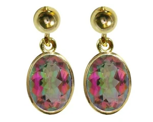 9ct Oro Giallo Naturale Topazio Mistico Ovale Singolo Pendente Orecchini UK - Foto 1 di 4
