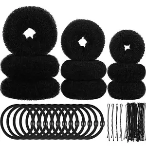53 Piece Hair Bun Maker Set With 9 Donut Makers Hair Ties And Bobby Pins - Picture 1 of 7