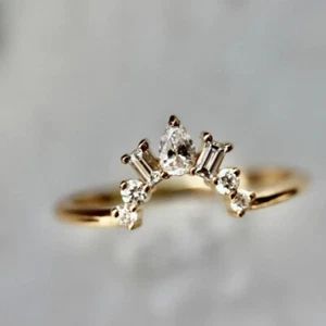 0.90 Carat Mix Cut Moissanite Gorgeous Engagement Ring 14K solid Yellow Gold - Picture 1 of 6