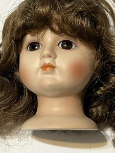VTG Porcelain Bisque Doll Head 4.5” Parts For 17” Dolls Flange Brown Wig Eyes - Picture 1 of 8