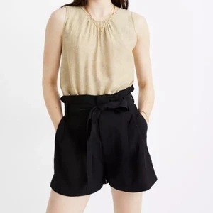 Madewell Broadway & Broome Black Drapey Paperbag 100% Silk Shorts Size 0 - Picture 1 of 8