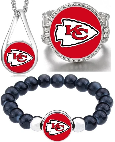 3PcSet Kansas City Chiefs Super Fan Womens Necklace,  Bracelet,  and Ring Set Cover