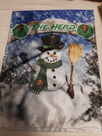 Marshall Thundering Herd House Flag Holiday snowman 12 X 15" New Cover