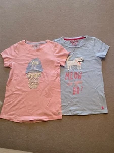 2 x Joules T shirts Tops Pink Sequin Ice Cream Blue Appliqué Cat 11-12 years New - Picture 1 of 1