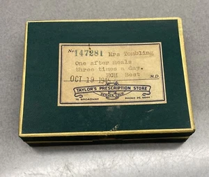 Vintage 1945 Cardboard Prescription Pill Medicine Box Taylors Pharmacy Denver Co - Picture 1 of 7