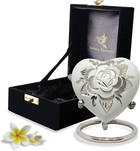 White Heart Keepsake Urn - Mini Heart Cremation Urn for Human Ashes - Black Box - Picture 1 of 5