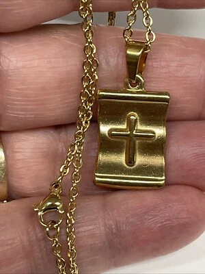 Collar Jesús Colgante Cruz Oro Medalla 18” TODO Inoxidable Religioso NUEVO Foto 1 de 4