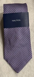 Nueva corbata NAUTICA para hombre 100 % seda púrpura con patrón de puntos marfil y negro - Imagen 1 de 5