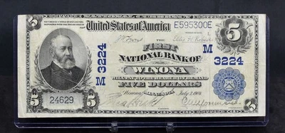 1902 Lg $5 Nat'l Bank Note The 1st Nat'l Bank of Winona MN Blue Seal VF (B158) - Image 1 of 2