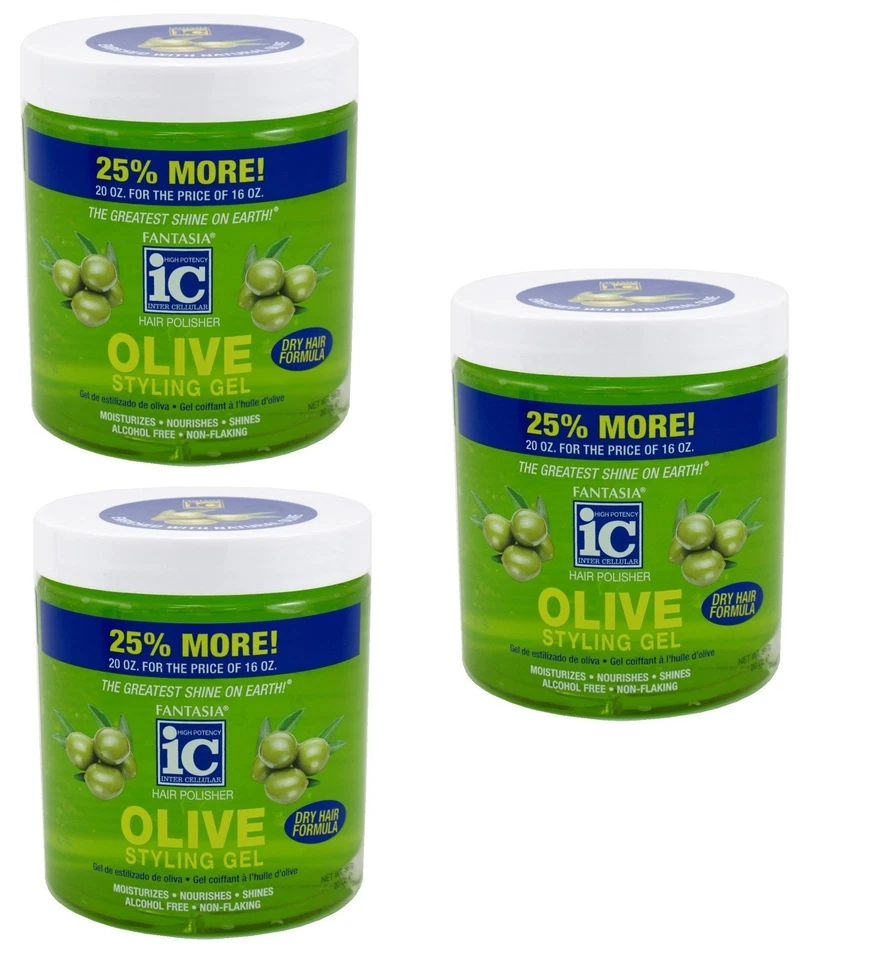 Gel de peinado BL Fantasia Ic oliva fórmula cabello seco bonificación 20 oz X 3 paquetes Foto 1 de 1