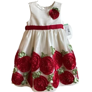 Vestido de fiesta American Princess nuevo con etiquetas marfil/rojo flores niñas talla 2T - Imagen 1 de 6