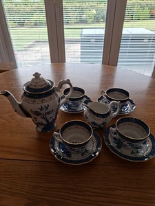 Real Old Willow china - coffee pot, cream jug, 4 cups & saucers, A8025 exc cond - Picture 1 of 7