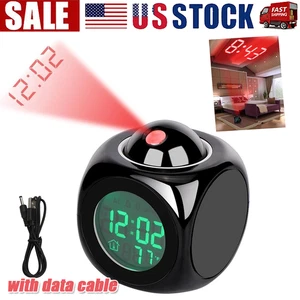 LED Projection Alarm Clock Digital LCD Display Voice Talking Weather Snooze USB - Picture 1 of 21