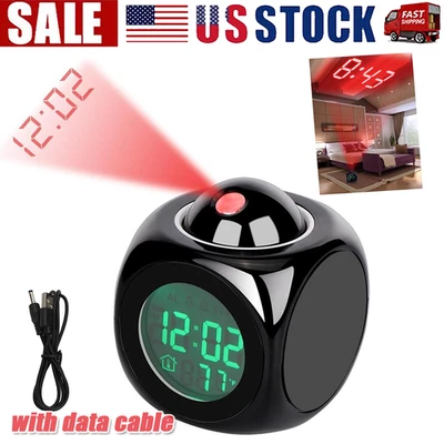 LED Projection Alarm Clock Digital LCD Display Voice Talking Weather Snooze USB - Image 1 of 4