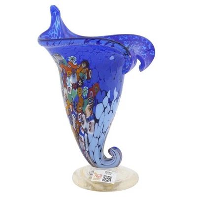 GlassOfVenice Murano Glass Millefiori Horn Of Plenty Vase - Blue - Image 1 of 4