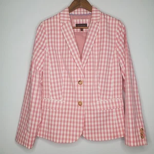 Talbots Damen rosa Gingham Knopfleiste Blazer Größe 10 feminin adrette Karriere - Bild 1 von 8