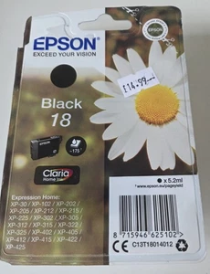 T1801 Epson 18 Schwarz Original Drucker Tintenpatrone Daisy Series C13T18014012 UK - Bild 1 von 4