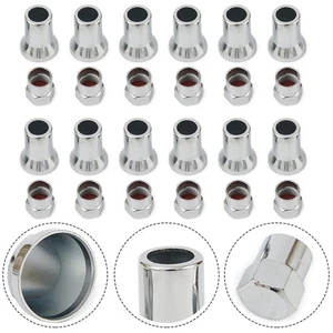 TR413 Chrome Car Truck Tire Wheel Tyre Valve Hex Cap W/ Sleeve Covers-Replace - Picture 1 of 18