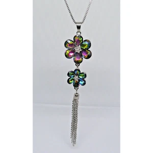 Collar Betsey Johnson Flor Multicolor Sandía Cristal Tono Plateado 29" - Imagen 1 de 4