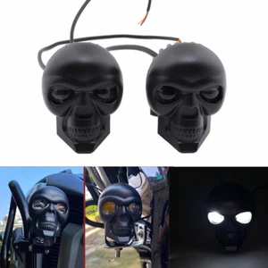 Luz antiniebla LED de paso con calavera negra para Harley Bobber Chopper personalizada - Imagen 1 de 10