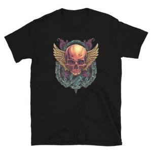 TRENDIGES T-Shirt Totenkopf Flügel und Ketten tolle Grafik Kurzarm Unisex - Bild 1 von 14