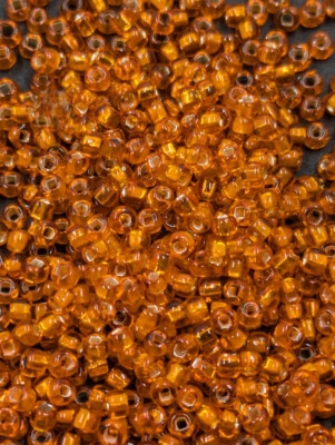Cuentas de semillas de vidrio antiguas checas forradas en plata naranja 8,5 g 11/0 BB98-13 Foto 1 de 3