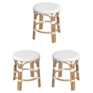 Home Square 18" Rattan Round Bar Stool in White Finish - Set of 3 - Picture 1 of 6