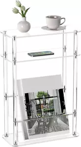 Acrylic Narrow End Table for Small Spaces with Magazine Holder, Slim Side Small - Picture 1 of 8
