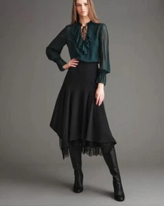 Haute Hippie Skirt NWT Dakota Black Asymmetric Crepe Retails $325 Womens Sz 8 - Picture 1 of 5