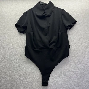 Fashion Nova Bodysuit Womens 2X Black "Lets Work" Blouse Collar Surplice Career - Picture 1 of 11