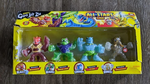 Goo Jit Zu All Stars 4 Pack Blazagon Rock Jaw Tyro Smashadon Damaged Box Cover