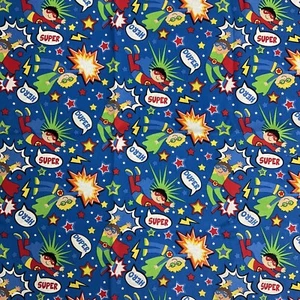 Super Duper Hero Blue Boy Fabric Panel 18" x 44" - Picture 1 of 4