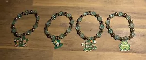 ST. PATRICK’S DAY 4-leaf Clover Beaded Charm Bracelet + Free Gift😃☘️ - Picture 1 of 6