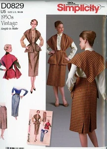 Misses Vintage Rock & Stola 50er Jahre schlicht 2 Make Simplicity D0829 Gr. 16-24 ungeschnitten - Bild 1 von 2