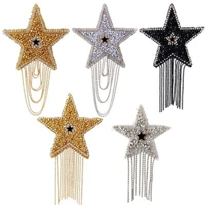 5Pcs Rhinestone Star Tassel Repair Patches Shiny Five-Pointed Star Pattern Ir... - Picture 1 of 6
