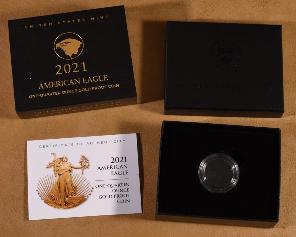 2021 Type Two Proof 1/4 oz Gold American Eagle Box and COA - No Coin - Image 1 of 1
