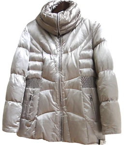 ๐๏ธ DOWN MIX PUFFER JACKET COAT SILVER METALLIC Large L Women 1Madison NEW - Picture 1 of 10