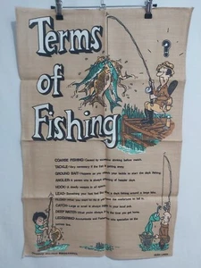 Vintage Moygashel Teatowel "Terms Of Fishing" Irish Linen (C1) - Picture 1 of 3