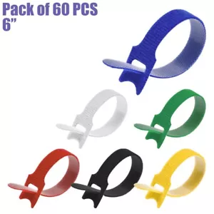 60 Pcs 6" Reusable Hook Loop Straps Cable Tie Cord Wire Wrap Fastener Multicolor - Picture 1 of 5