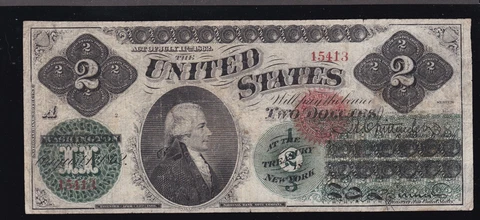 US 1862 $2 Legal Tender Note FR 41  VF (413) Cover