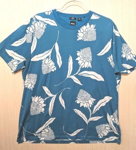 Hugo Boss Men's Slim Teal Mercerised Cotton Floral Coneflower Hawaiian T shirt - Picture 1 of 7