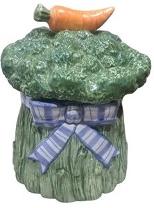 Fitz & Floyd Classics 8” Ceramic Canister “Gardening Bouquet” Carrot Bow Chip - Picture 1 of 7