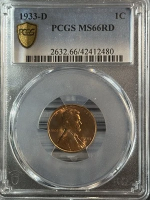 1933-D LINCOLN CENT ~ BRILLIANT UNCIRCULATED ~ PCGS MS 66 RD - Image 1 of 2