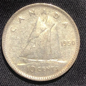 1950 Canada 10 Cents Silver Coin - VF (Very Fine) condition - Picture 1 of 4