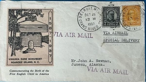Correo aéreo entrega especial a Alaska usando Virginia Dare Cachet desde Detroit Gran - Imagen 1 de 2