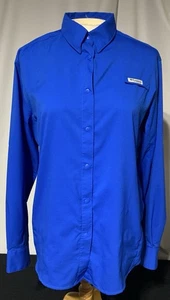 Columbia PFG Shirt Womens XL Bright Blue Long Sleeve Performance Vented Outdoor - Picture 1 of 9