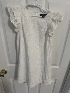 Polo Ralph Lauren Girls White Ruffled Lined Eyelet Dress 8 - Picture 1 of 3