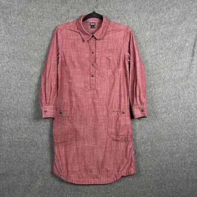 Patagonia Shirt Dress Womens Small Red Linen Lyocell Blend 3/4 Sleeve Pockets - Image 1 of 4