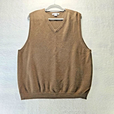 GEOFFREY BEENE Sweater Vest Men’s Size M Tan Brown Knit Ramie Cotton Blend - Image 1 of 4