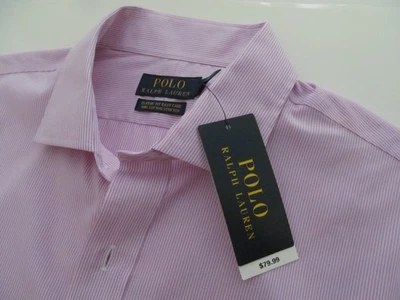 Polo Ralph Lauren men's dress shirt classic fit stripes pink/white 161/5-34/35 - Image 1 of 4